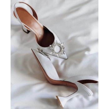 2021 Brand women Pumps luxury Crystal Slingback High heels Summer bride Shoes Comfortable triangle Heeled Party Wedding Shoes